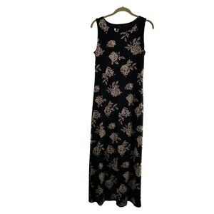 Vtg Byer Studio Black Sleeveless Floral Maxi Dress Size 10 USA Made Y2K Slinky